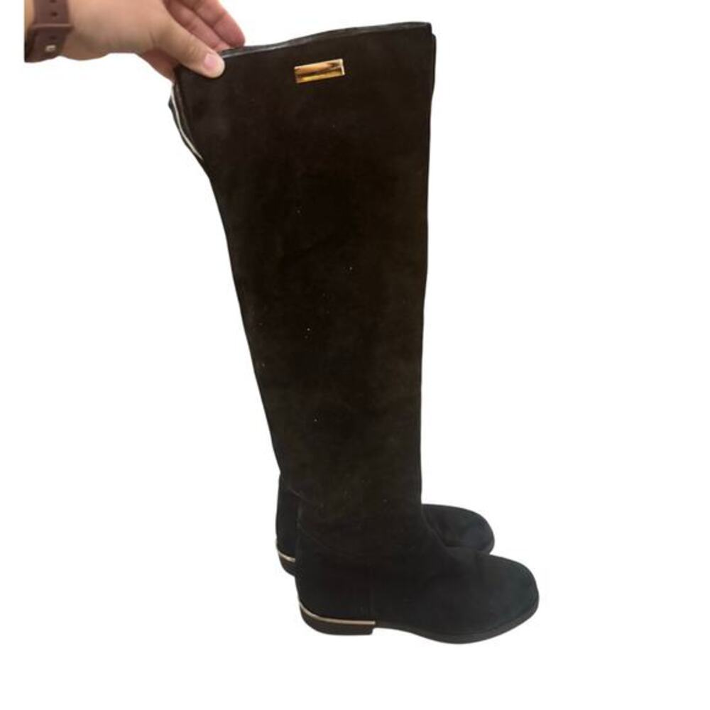 Casso Vito Black Faux Suede Over the Knee Boots Size 36 Fits‎ US 6/6.5 Gold Trim